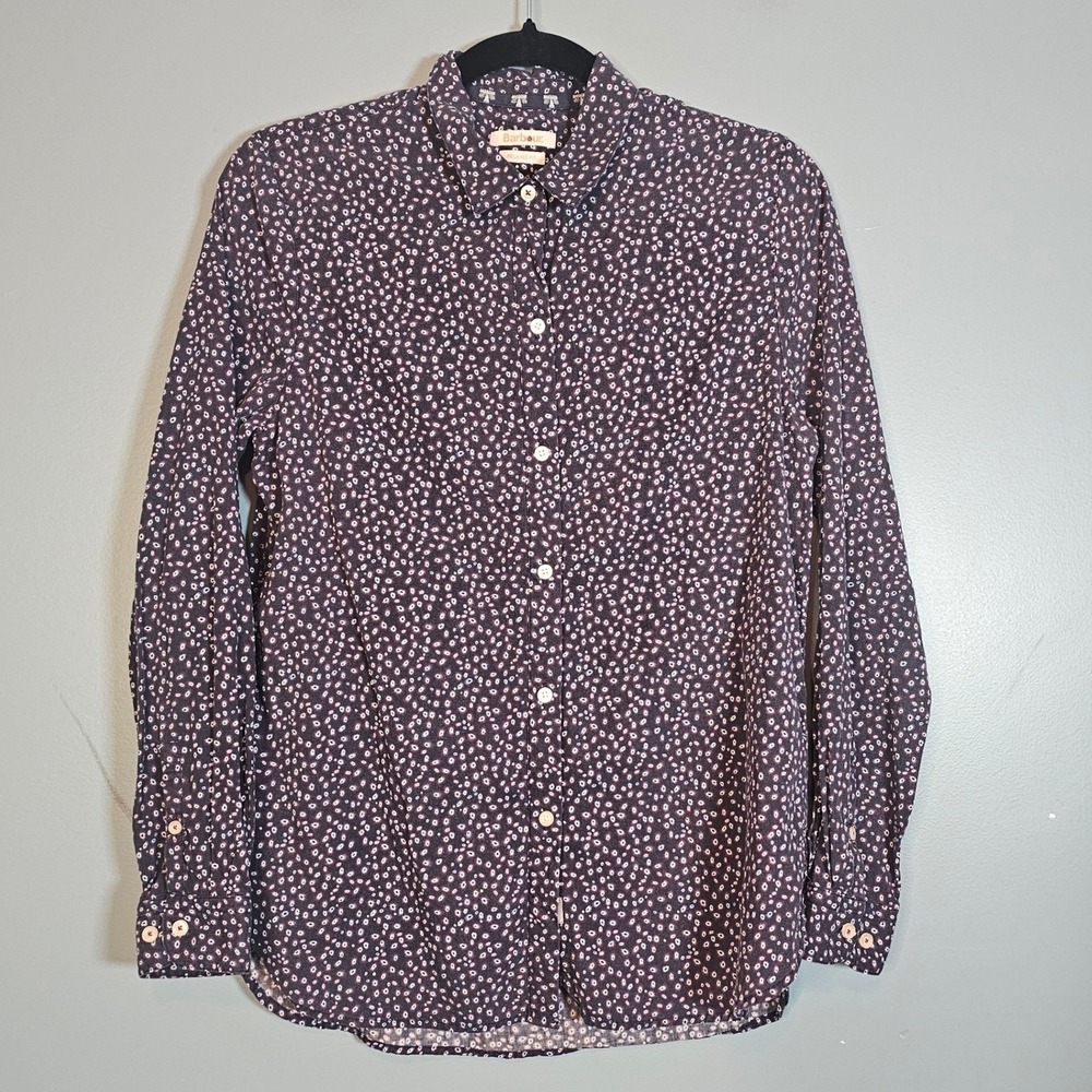 Barbour Beacon Relaxed Fit Button Down Shirt Navy Blue Printed Cotton Lyocell 6